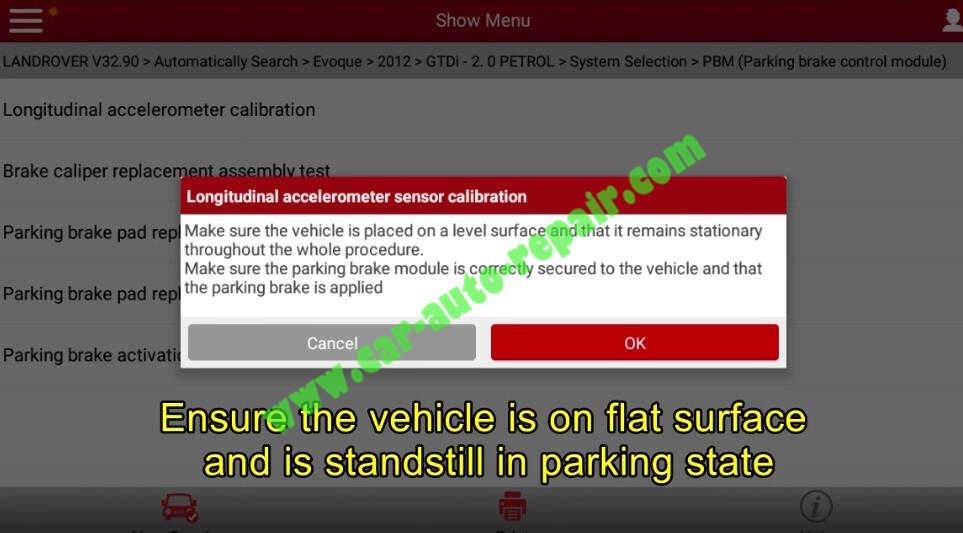 Lauch X431 Calibrate Longitudinal Accelerometer for Range Rover Evoque 2012 (7)