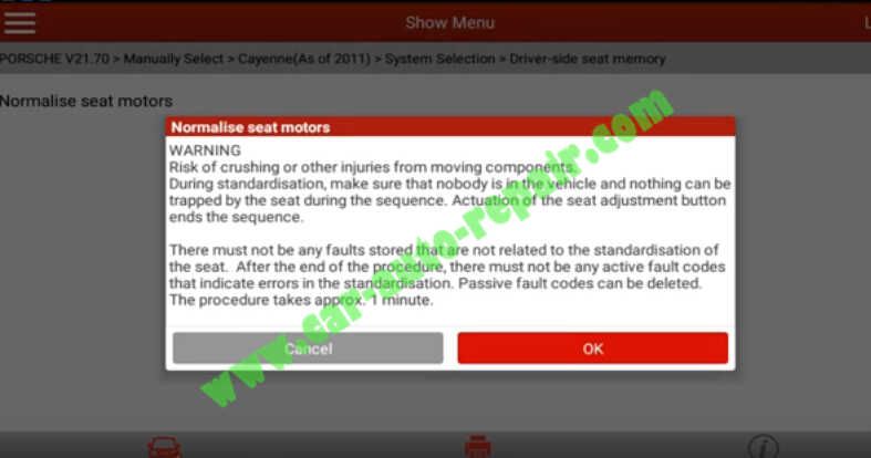 Porsche Cayenne 2011-2016 Seat Motor Calibration by Launch X431 (10)